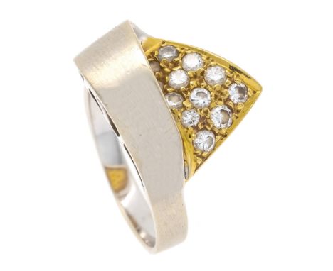 Designer-Ring GG/WG 750/000 mit 13 Brillanten, zus. 0,39 ct l.get.W/SI, RG 52, 5,3 g