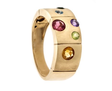 Multicolor-Ring GG 585/000 mit 6 verschiedenfarbigen, rund fac. Edelsteinen 4 - 2,5 mm, RG 57, 6,5 g