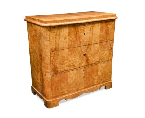 of three long drawers on shaped apron and bracket feet 98 x 103 x 52cm