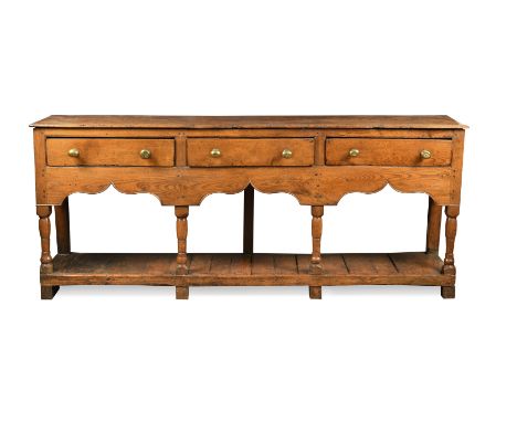 the two plank top over three frieze drawers, shaped apron and pot shelf 79 x 192 x 39cmFootnote: Provenance: From the collect