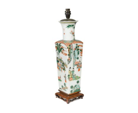 painted with courtiers in pavilion settings, adapted as a lamp 59cm highFootnote: Provenance: An Oxfordshire country houseCon