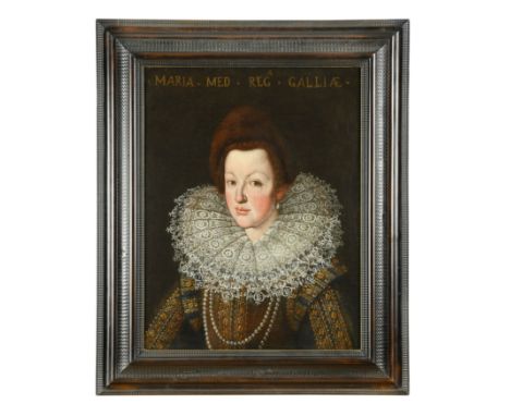 Portrait of Marie de Medici (1575-1642) Queen of France inscribed along the top '. MARIA . MED . REGa . GALLIAE .' oil on can