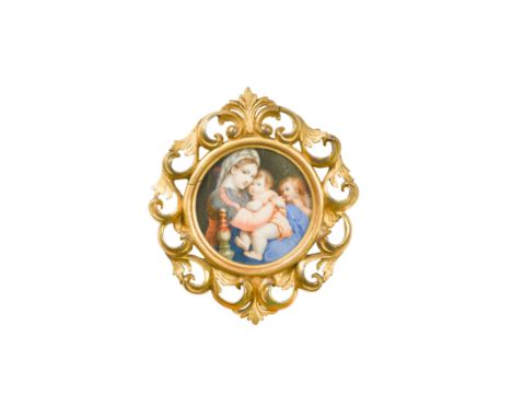 Madonna della Sedia watercolour on ivory, circular, 11.5cm diam., in a carved and gilt wood Florentine frame; together with a