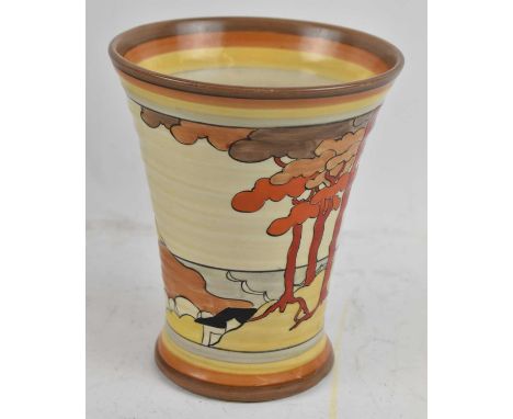 CLARICE CLIFF; a Bizarre vase decorated with the 'Coral Firs' pattern, height 17cm. 