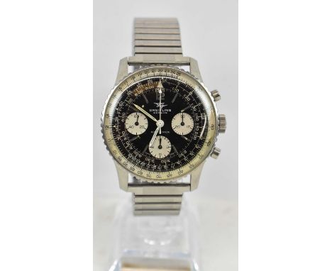 BREITLING; a 1950s Navitimer stainless steel AOPA chronograph wristwatch, model number 806 with black dial, three white subsi