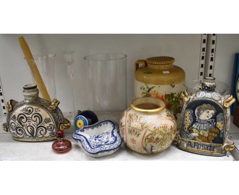 A small quantity of sundry items, to include two large glass vases, glass candlestick, stoneware flagon and various other dec