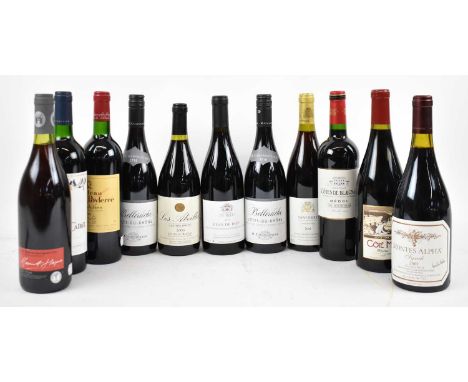 RED WINE; eleven bottles, to include two bottles of Côtes-du-Rhône, 2016, 14%, 750ml, a bottle of Merlot Sauvignon 2000, 13%,