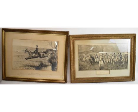 A large pair of 19th century hunting prints, 38.5 x 59cm, both gilt framed, also two 19th century architectural prints, 40.5 