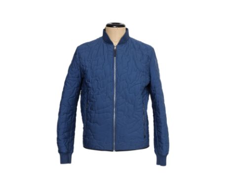 A LOUIS VUITTON BLUE QUILTED BOMBER JACKET BY KIM JONES
With tonal abstract stitching, incorporating 'LV' monogram motifs, in