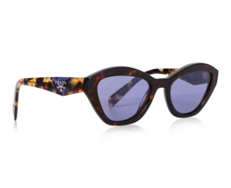 A PAIR OF PRADA TWO-TONE ACETATE CAT-EYE SUNGLASSES
In  'Havana' colorway with violet tinted lenses, Ref. No. A02S 17N50B, ac