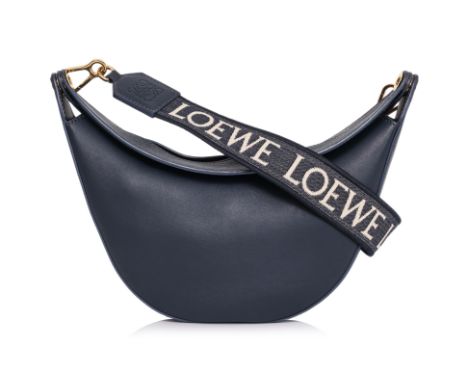 A LOEWE LUNA HANDBAG Stone blue calfskin with gold-tone hardware, single shoulder strap with jacquard Anagram logo, brown sue
