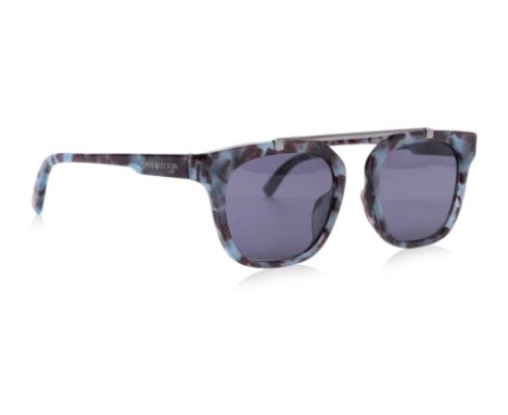A PAIR OF LOUIS VUITTON SUNGLASSES Tortoiseshell acetate with a blue and grey marbled effect, a metal top bar, dark tinted le