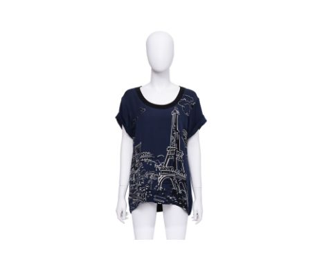 A LOUIS VUITTON EIFFEL TOWER NAVY SILK BLOUSE BY MARC JACOBS
With a round neckline and a rolled sleeve detail
From 2012 Resor