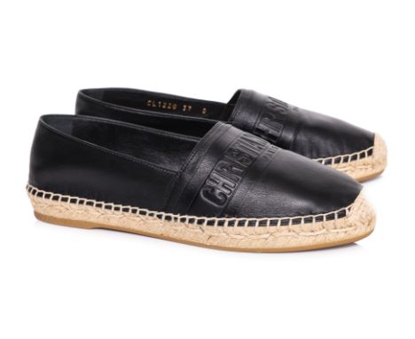 A PAIR OF CHRISTIAN DIOR GRANVILLE BLACK LAMBSKIN ESPADRILLES
Embossed "Christian Dior Paris" band with braided jute midsole,