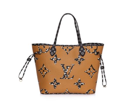 A LOUIS VUITTON MONOGRAM GIANT JUNGLE NEVERFULL
Giant monogram pattern with animal-print motif, featuring double handles, bla