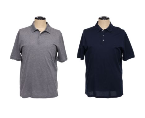A PAIR OF LOUIS VUITTON PIQUE POLO SHIRTS
Including one in navy blue and the other in grey, mother of pearl buttons
Size XXL 