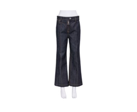 A PAIR OF LOUIS VUITTON OVERSIZED ZIPPER JEANS BY NICOLAS GHESQUIÈRE
Contrast topstitching, front zip closures with oversized