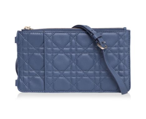 A CHRISTIAN DIOR 'LADY DIOR' LONG SLING WALLET
Calfskin leather in 'dark denim' with signature 'Cannage' quilting, multiple c