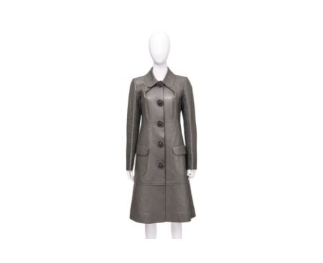 A LOUIS VUITTON GREY LAMBSKIN COAT BY MARC JACOBS
With a rounded collar, tonal topstitching, structured paneling, and front a