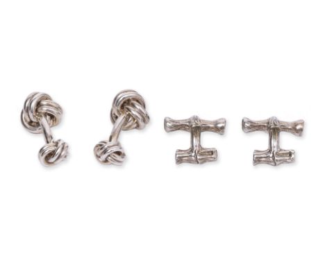 TWO PAIRS OF TIFFANY & CO. SILVER CUFFLINKS
Marked 925, including ane with a double knotted detail; the other with a sculpted
