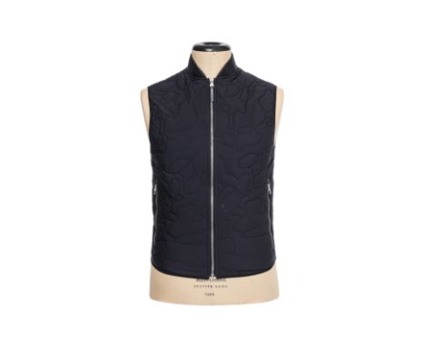 A LOUIS VUITTON BLACK QUILTED VEST
With tonal abstract stitching, incorporating 'LV' monogram motifs, initials and quatrefoil