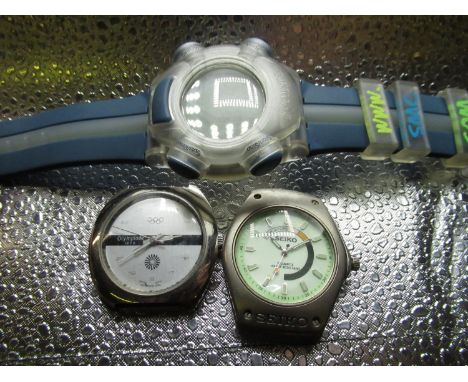 Swatch quartz SMC.com promotional wristwatch, 1972 Olympiade hand wound wristwatch, chrome plated case (lacking strap) and a 