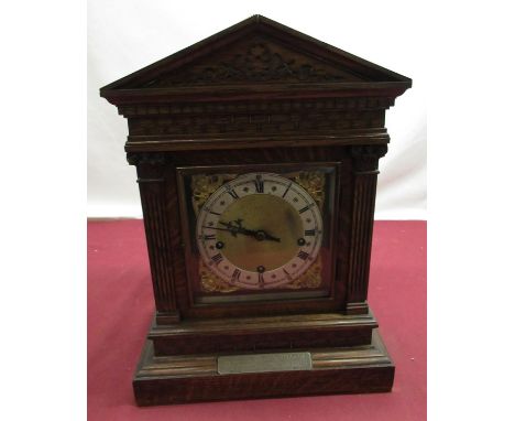 Winterhalder &amp; Hofmeier, early C20th oak cased bracket clock of architectural form, architectural case with Corinthian co