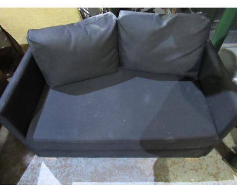 Small modern black upholstered sofa bed, with two loose cushions W109cm H70cm L180cm 