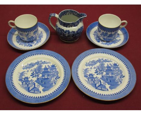 Royal Worcester blue and white willow pattern part tea set for eight with a Spode Italian jug 