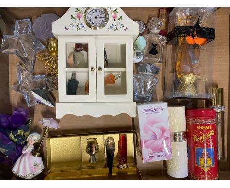 Collection of miniature perfume bottles including Jean Paul Gaultier, a full bottle of French Cancan Eau de Parfum 100ml, Cac