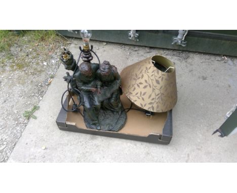 Indo Persian copper jardinière, Art Nouveau  table lamp, figural table lamp in form of an old couple 