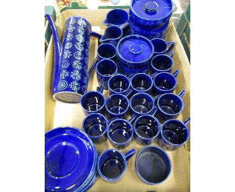 Collection of Portmeirion Totem ware incl. blue coffee pot, two jugs, two jars and covers, mugs, two green tureens and covers