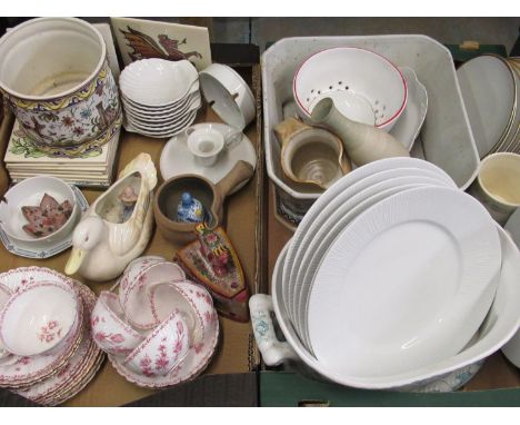 Collection of Continental porcelain and other ceramics incl. two Portuguese jardinière, tiles, tea service decorated with pin