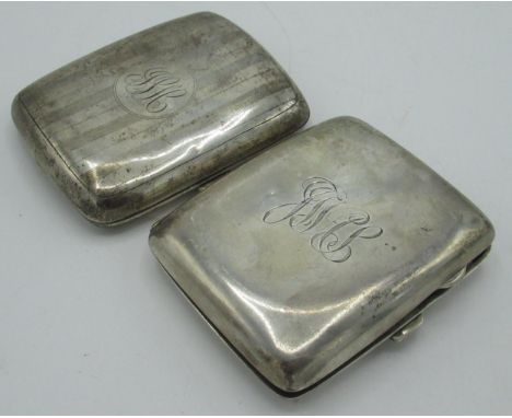 Geo.V hallmarked Sterling silver cigarette case with monogram, by Joseph Gloster Ltd, Birmingham, 1921 and another hallmarked