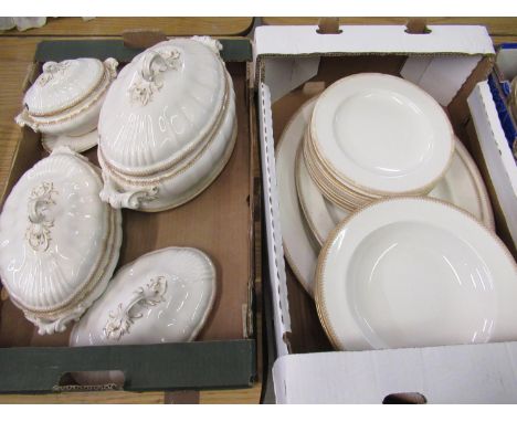 Comprehensive Royal Worcester Victorious  porcelain dinner service, gilt geometric border on white ground, printed marks for 