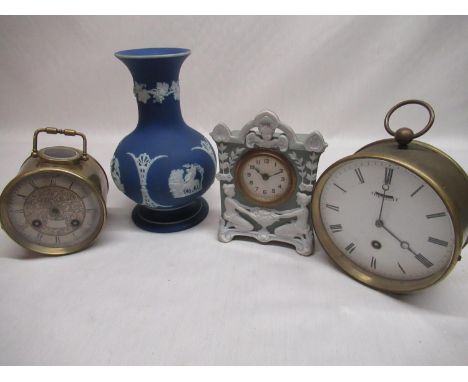 Schafer &amp; Vater late C19th/early C20th mantel clock, and two late C19th/early C20th French drum brass cased travel clocks