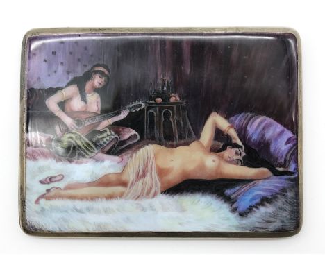 HALLMARKED SILVER & ENAMEL CIGARETTE CASE RECLINING NUDEweight: 174g app.size: 11cm x 8.5cm