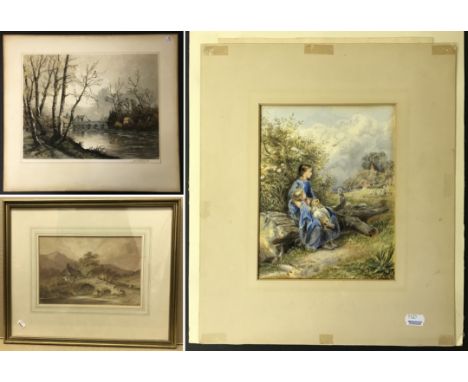 TWO EARLY WATERCOLOURS AND ONE PRINT SIGNED