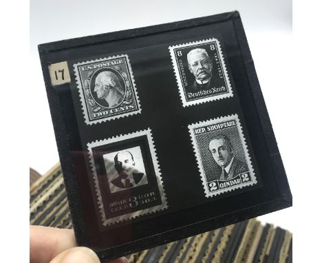 COLLECTION OF STAMPS RELATED GLASS LANTERN SLIDES - STANLEY GIBBONS