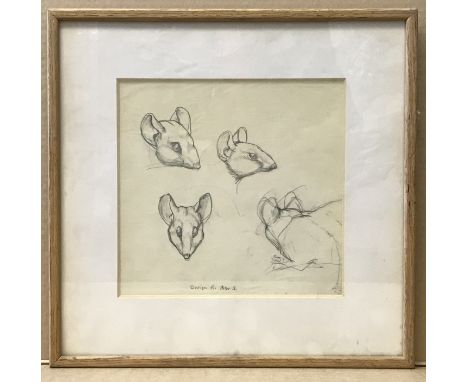 FRAMED PENCIL SKETCH OF A MOUSE SIGNED DESIGN FOR PETER S TAKEN FROM THE HOME OF SIR PETER SAUNDERS AND BELIEVED TO BE CREATE