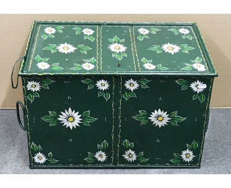 19th CENTURY PAINTED METAL TRUNK FLORAL DESIGN