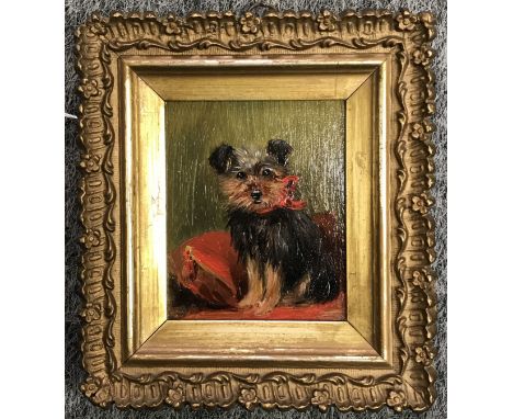 Bessie Bamber active 1900-1910 British. Oil on board. “Portrait of a Terrier”. Initialled BB. Measures 10cm x 8cm. No Reserve