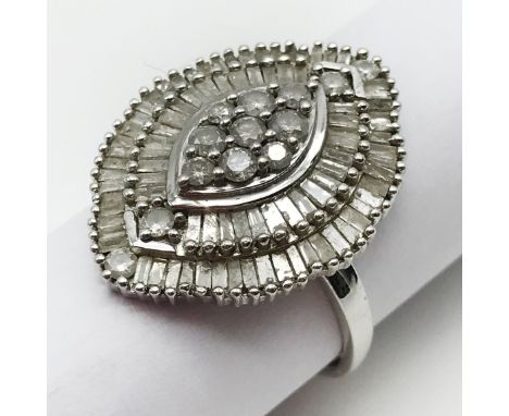 SILVER AND DIAMOND RING IN ART DECO STYLEweight: 4.6g