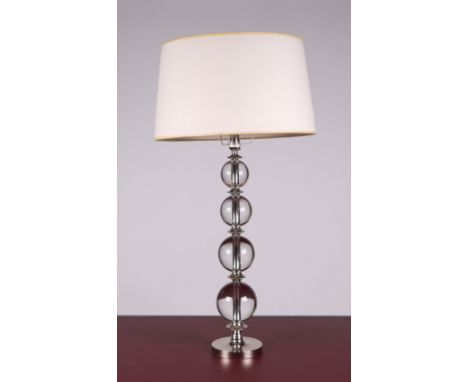 A Lausanne glass sphere and nickel table lamp, 49cms high excluding fittings.Condition ReportGood overall condition, some min