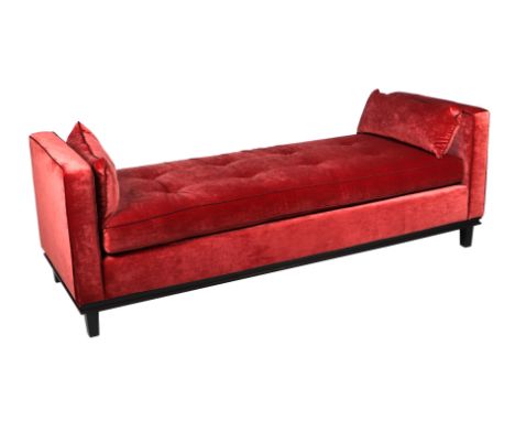 A bespoke daybed upholstered in Sanderson Chatham Brick Red fabric, max width 200cms, 70cms depth, seat height 50cms.Conditio