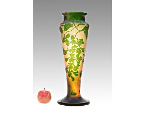 TALL ART NOUVEAU VASE | Moser, Karlovy Vary, Carlsbad (Czech / Bohemian) | laminated glass, etched flower decor, design by O.