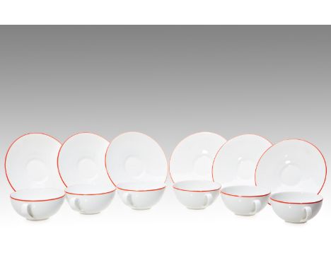 6 CUPS WITH SAUCERS | Ladislav Sutnar (Czech / Bohemian 1897 - 1976) | 1931 | porcelain with a red line, designed by Ladislav