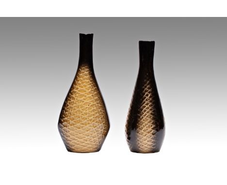 TWO VASES | Jihokera Bechyne (Czech / Bohemian) | colored glazed ceramics | 18, 19 cm | Bidders are asked to inquire about th