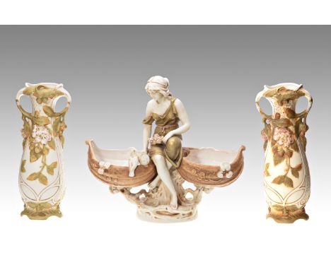 ART NOUVEAU JARDINIERE AND PAIRED VASES | Royal Dux (Czech / Bohemian 1st half of the 20th century) | 1st half of the 20th ce