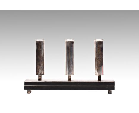 ART DECO CANDLESTICK | Central Europe (around 1930) | around 1930 | alpaca and wood | 30 x 6 x 17 cm (width x depth x height)